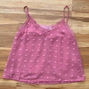 Lisa Robertson Pink Cami Tank Top Textured Polka Dots Lace Size Medium New